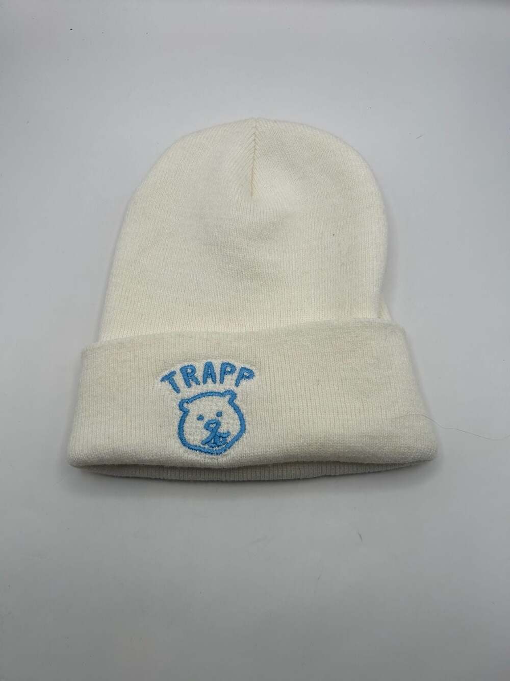 YP Classics TRAPP Embroidered Bear White Knit Beanie